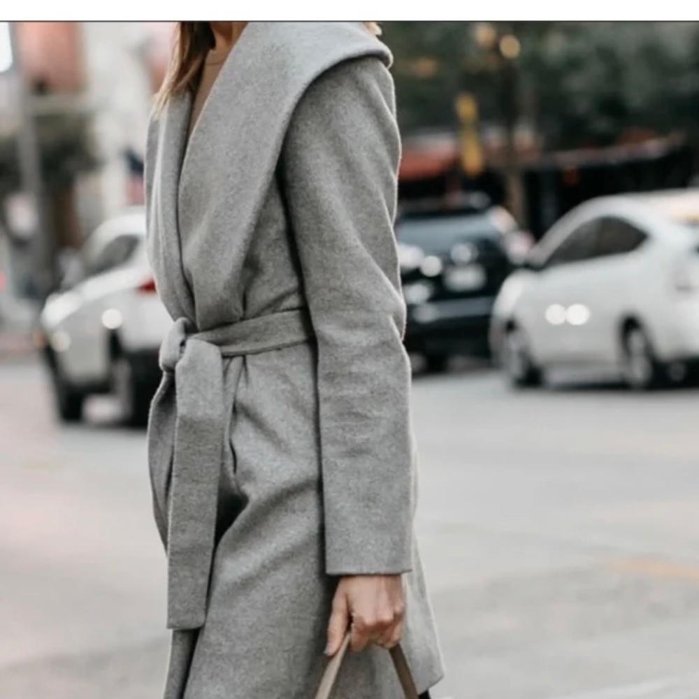 Ann Taylor Gray Peacoat Shawl Collar Wrap Wool Blend Belted Coat Jacket Women XS - Picture 9 of 10